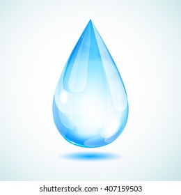 One big light blue drop on white background with shadow