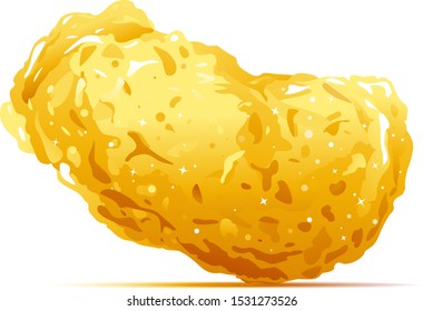 One Big Metal Golden Nugget Isolated Illustration, Treasure Of Gold Wealth With Bright Sparkles, Rare Precious Find Found On Ground Concept Of Wealth