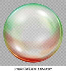 One big multicolored translucent soap bubble with glares on transparent background. Transparency only in vector file