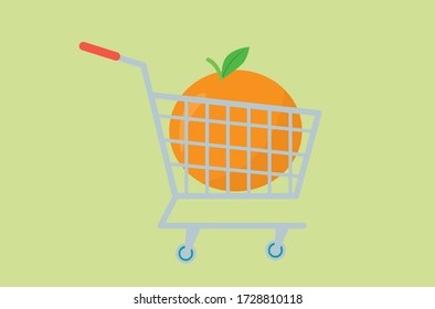 one big orange in a cart