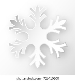 One big paper snowflake with dropped shadow. Vector low poly illustration.