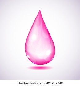 One big pink drop on white background with shadow