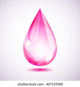 One big pink drop on white background with shadow