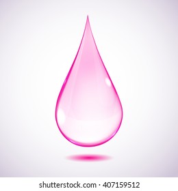 One big pink drop on white background with shadow