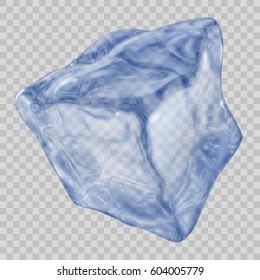 One big realistic translucent ice cube in blue colors on transparent background. Transparency only in vector file