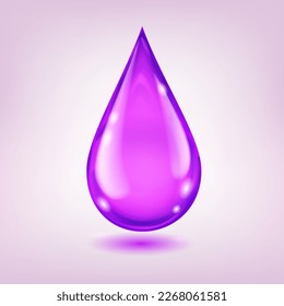 One big realistic water drop in purple color with glares and shadow