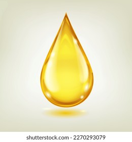 One big realistic water drop in yellow color with glares and shadow