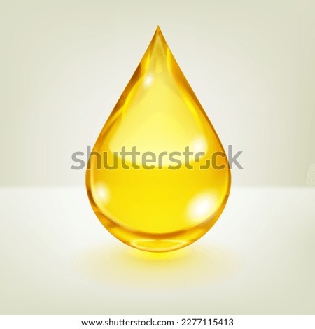 One big realistic water drop in yellow color with glares and shadow