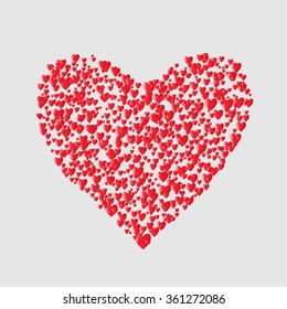 One big red heart consist of many small  isolated hearts. Valentines day. Eps10. Vector illustration