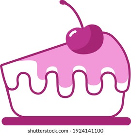 One big slice of pink cake, illustration, vector on white background.