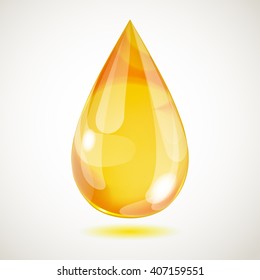 One big yellow drop on white background with shadow