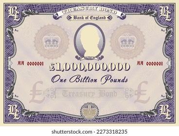 One billion British pound vector Securities. Vintage treasury bond. Retro frame with guilloche mesh