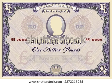 One billion British pound vector Securities. Vintage treasury bond. Retro frame with guilloche mesh
