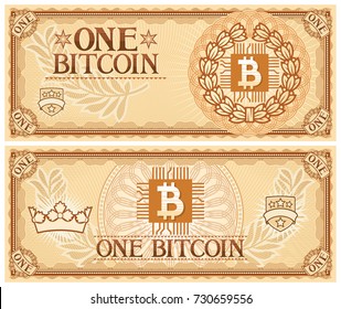 One Bitcoin abstract banknote