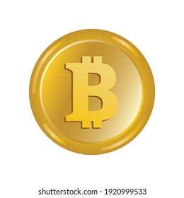 One bitcoin golden coin icon vector. Cryptocurrency isolated on a white background. Digital gold clip art. Beautiful gold bitcoin coin icon vector