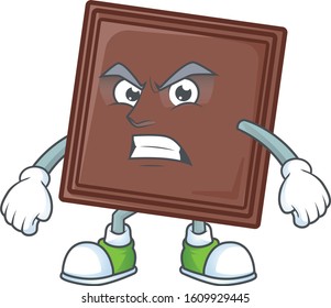 One bite chocolate bar cartoon character with angry face