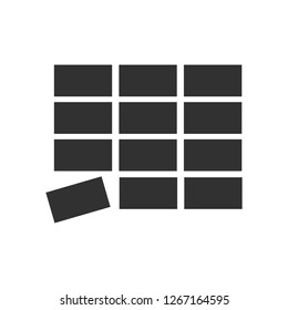 one bite out in a black chocolate bar, geometric design. vector illustration isolated on white background