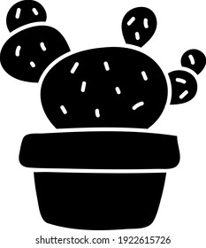 One black cactus with little baby cactuses, illustration, vector on white background.