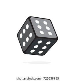 One black dice on white background,  isolated. Vector, illustration, flat