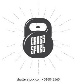 One black kettlebell on white background with inscription - Cross Sport. Vector illustration.