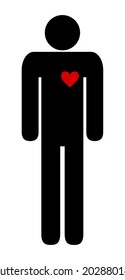 One black man silhouette icon with red heart. vector art image illustration, isolated on white background