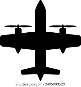 one black propeller airplane on white,vector illustration.