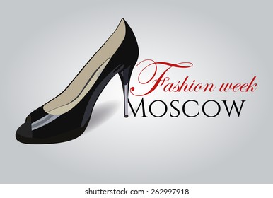 One black shoe with a long heel. Moscow Fashion Week. Vector illustration