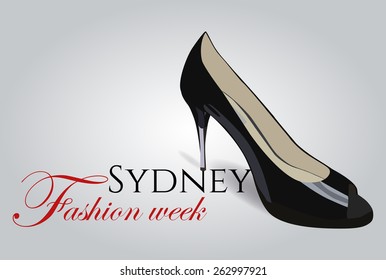 One black shoe with a long heel. Sydney Fashion Week. Vector illustration