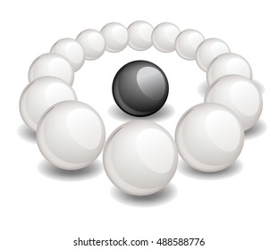 One black sphere is surrounded white.