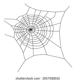 One Black Spider Web without a Spider for Halloween. Vector illustration in a doodle style on a white background