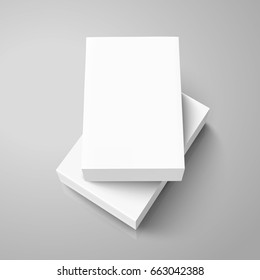 one blank flat paper box on a left tilt one, 3d illustration, can be used as design element, isolated gray background, elevated view