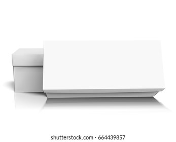 one blank long box leaning on another, with lids, isolated white background, 3d illustration side view