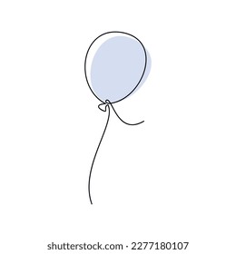 Un globo de aire azul vectora una línea de ilustración continua. Icono de silueta lineal dibujado a mano. Tarjeta de saludo de diseño mínima, impresión gráfica, pancarta, afiche, invitación.