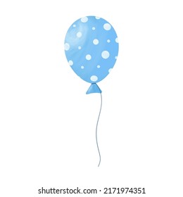 One blue balloon with circles, watercolor effect, isolated on white background, vector illustration	