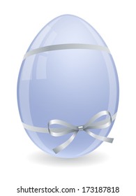 One blue easter egg with silver bow and ribbons isolated on white background. Vector illustration