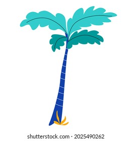 Una palmera verde azul en un estilo lineal para los niños, aislada en un fondo blanco. Ilustración del vector