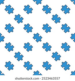 One Blue Jigsaw Puzzle Piece vector concept colored seamless pattern
