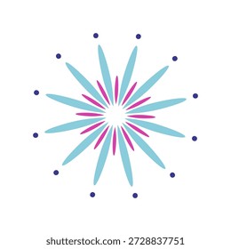 One blue and pink firework on a white background. Vector hand drawn illustration for your projects.