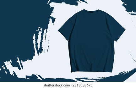 One blue unique premium blank t shirt and mockup with minimalist or asethetic painting background