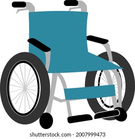One blue wheelchair without a person