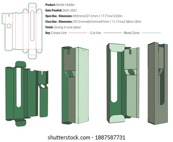 One bottle holder packaging design template snap lock bottom gluing die cut - vector svg