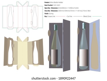 One bottle holder packaging design template gluing die cut - vector svg