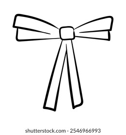 One bow in a linear style. Vector bow hand drawn on white background. Doodle sketch illustration for cards, boxes and gifts