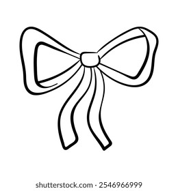 One bow in a linear style. Vector bow hand drawn isolated on white background. Doodle sketch illustration