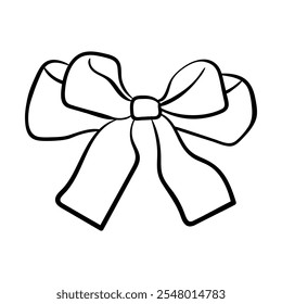One bow in a linear style. Vector bow hand drawn isolated on white background. Sketch illustration for cards, boxes and gifts