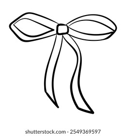 One bow in a linear style. Vector bow hand drawn on white background. Doodle sketch illustration for cards and gifts
