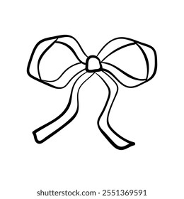 One bow in a linear style. Vector sketch illustration for cards, boxes and gifts