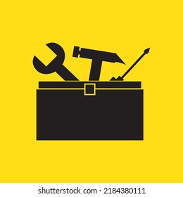 herramienta de taller de reparación de una caja, icono del logotipo del vector