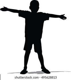 one boy happy arms outstretched silhouette on white background, arms open hand