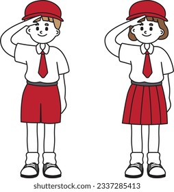 un niño en la escuela primaria de indonesia y una niña en la escuela primaria de indonesia